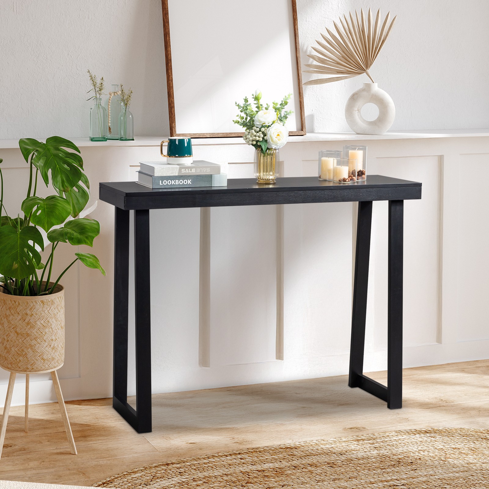 Wood Console Table Sofa Table Entryway Table for Hallway Living Room Black