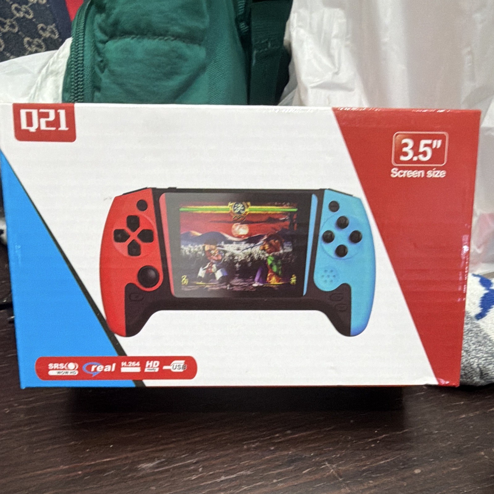 Q21 Handheld Video Game Console, 3.5″ Screen, Red/Blue/Black, USB, HD
