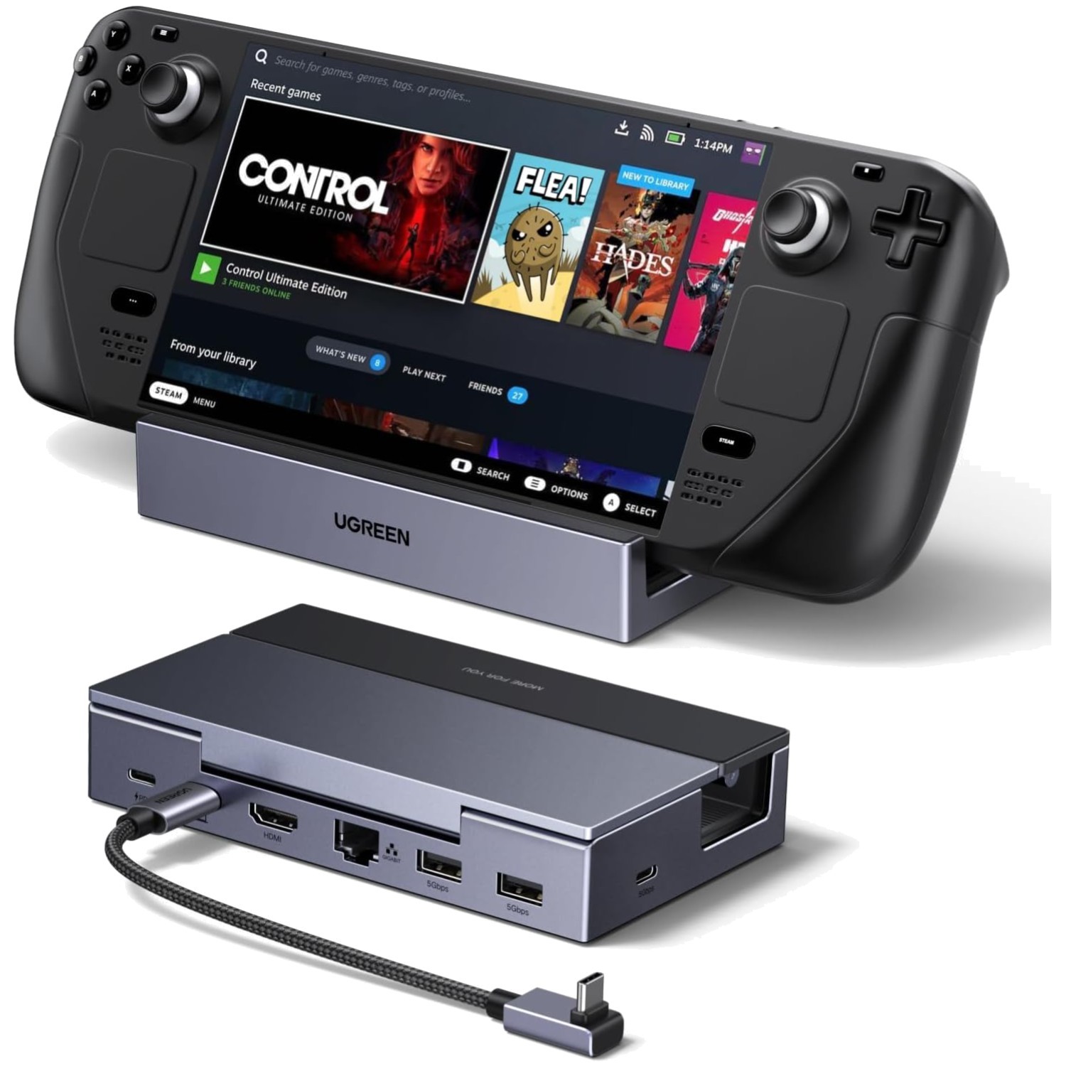 Portable Steam Deck Dock: 4K@120Hz HDMI, USB-A, USB-C & Gigabit Ethernet=