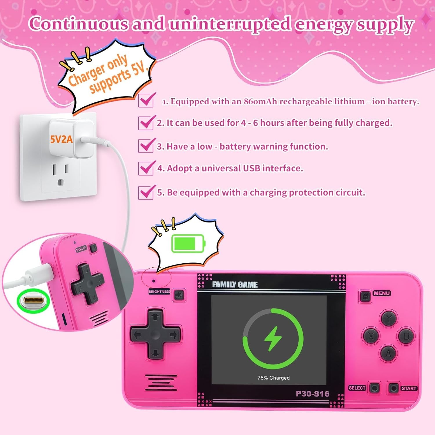 Portable Mini Arcade Handheld Game for Kids – 220 Games, Rechargeable Battery
