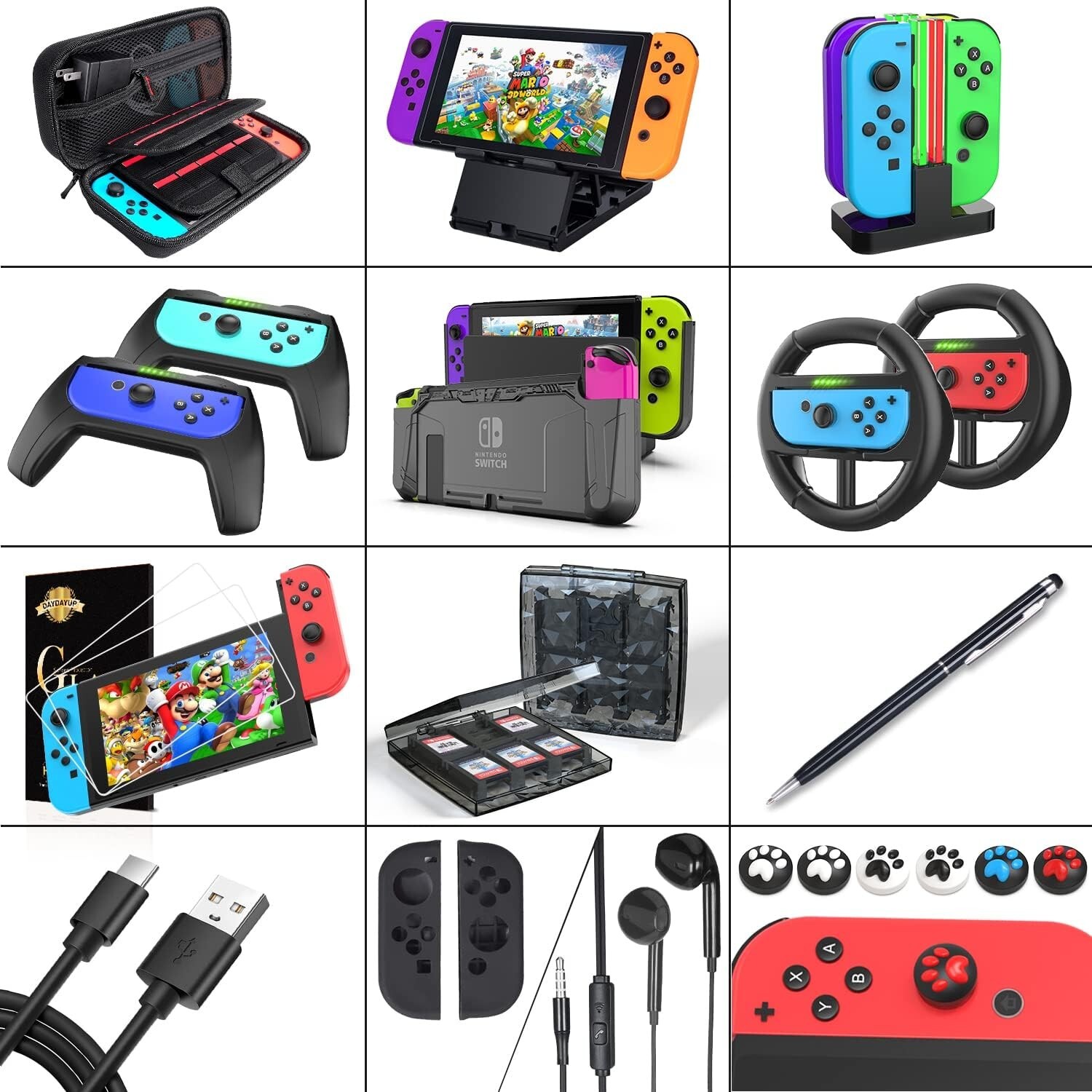 Nintendo Switch Accessories Bundle, Kit with Carrying Case, Screen Protector