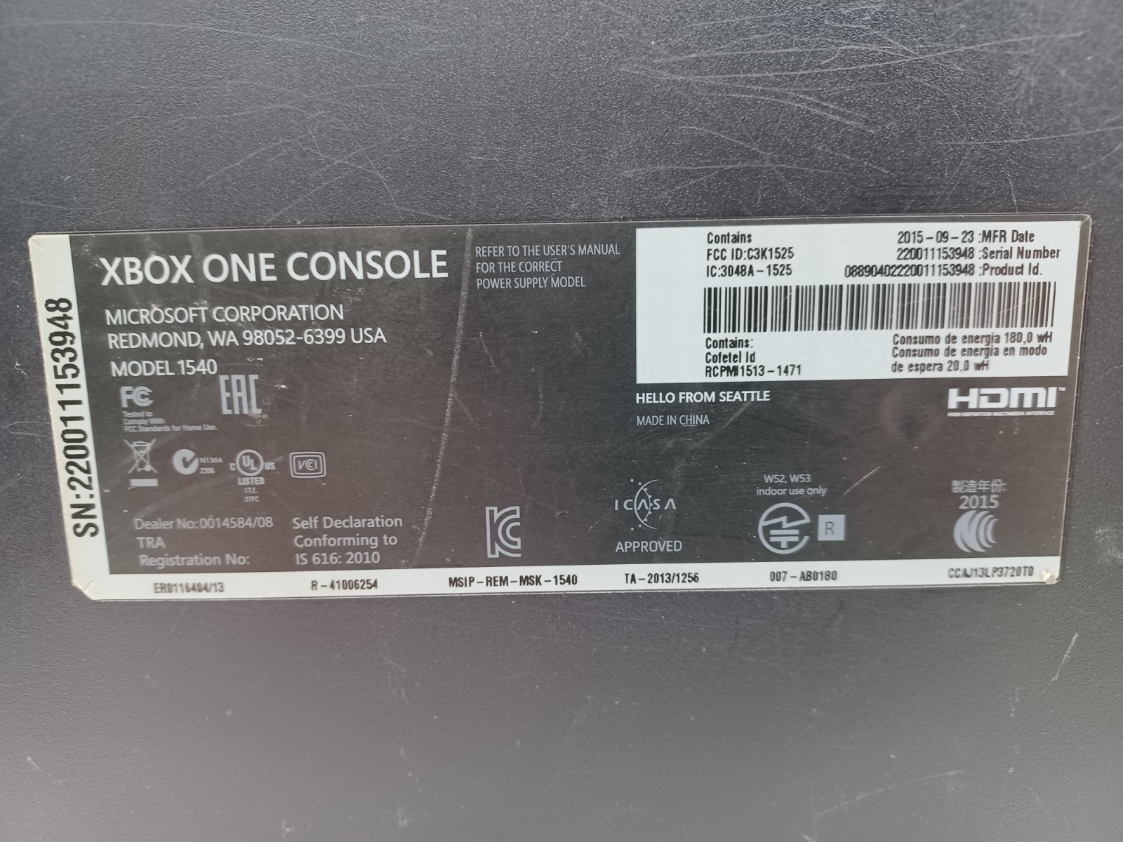 Xbox One 1540 Console With Controller & Power Cable, Tested Working Formatted