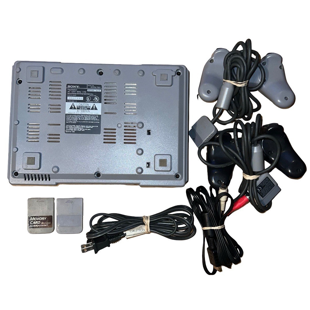 Sony PlayStation PS1 Console SCPH-7501 w/2 Controllers, 2 Memory Cards & Hookups