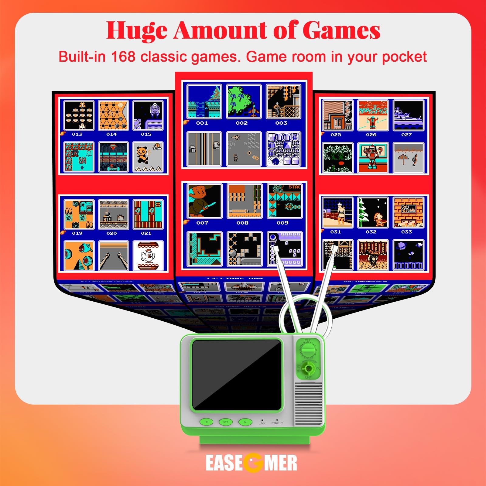 EASEGMER Retro Handheld Game Console with 168 Classic Games, Mini TV Style, 3…