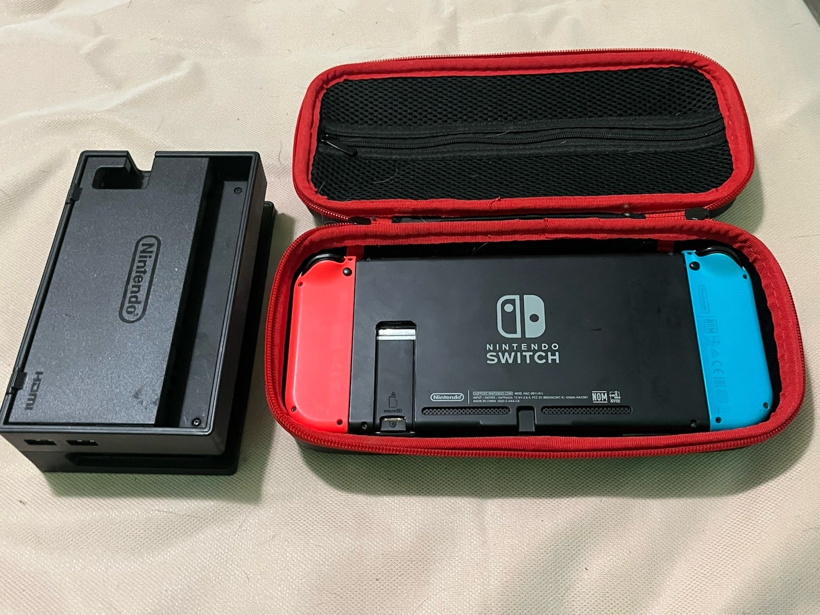 Nintendo Switch Console Black w/ Neon Red/Blue Joy-Con, Dock & Case