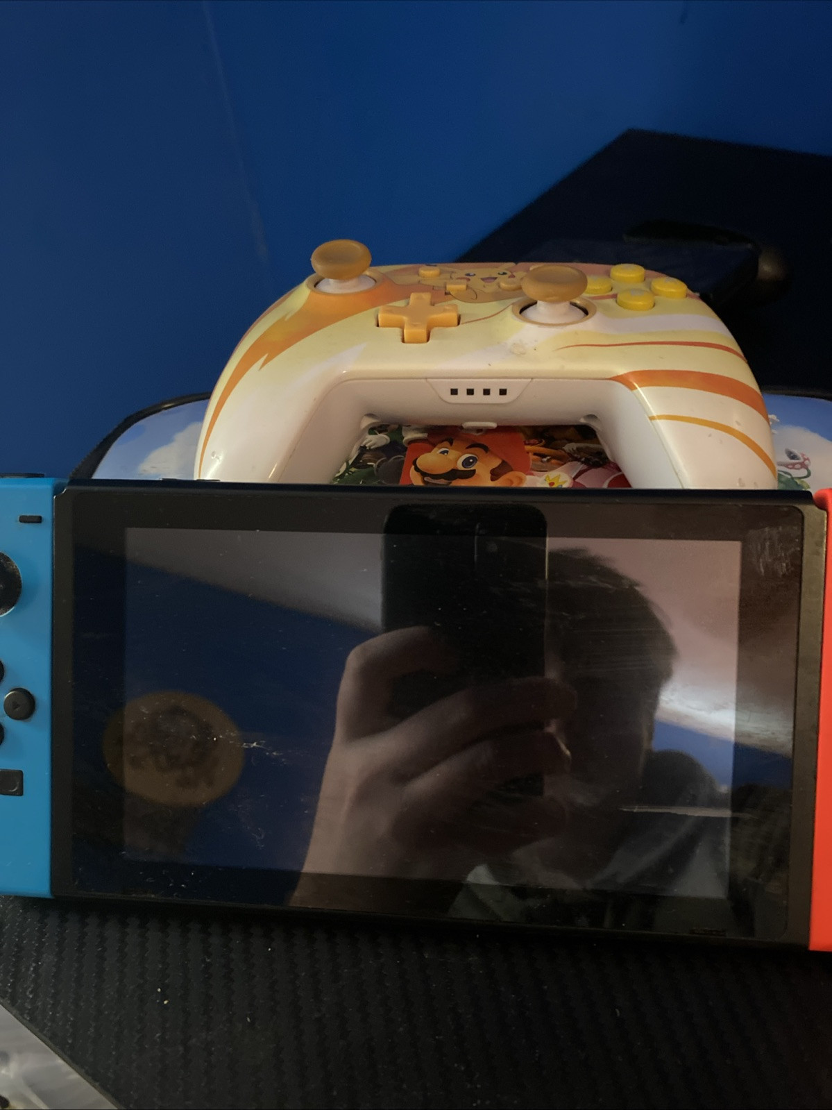 Nintendo Switch HAC-001(-01) with Blue and Red Joy-Con Controllers and Mario…