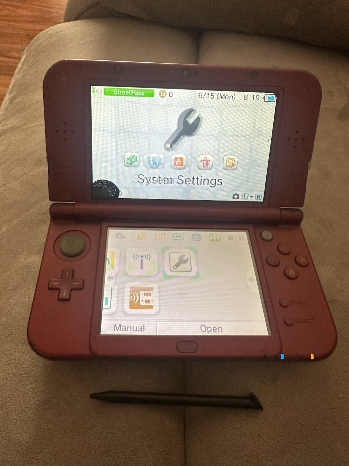 Nintendo New 3DS XL Metallic Red Console RED-001. Tested! Read Description.