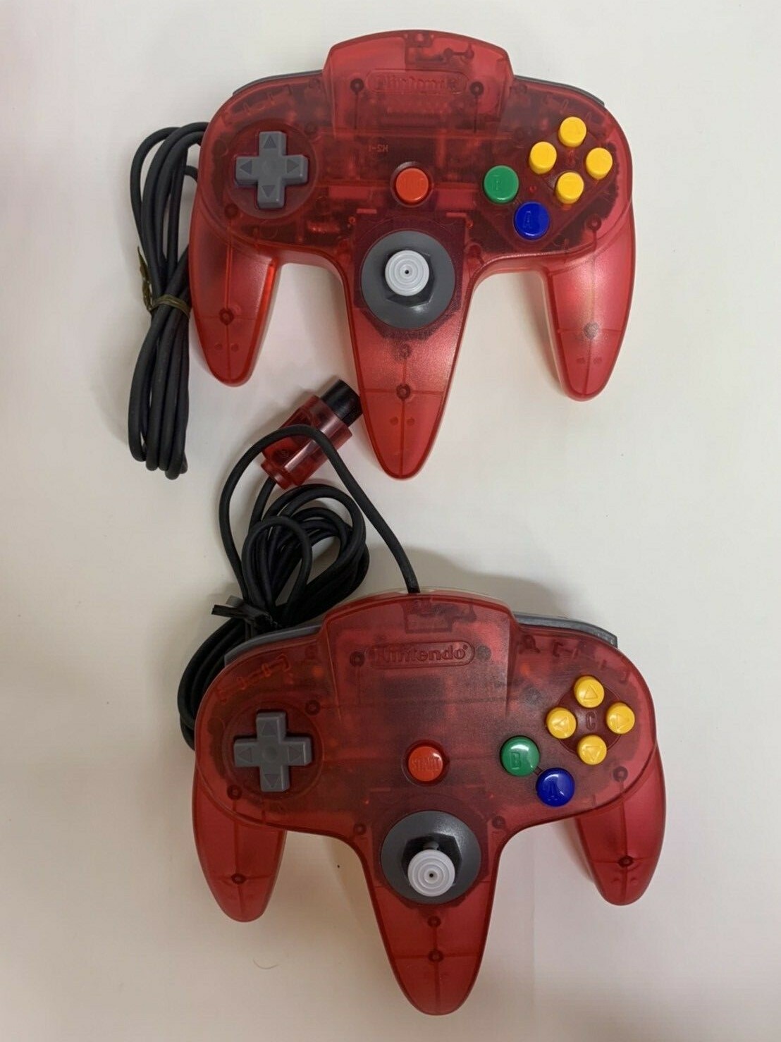 Nintendo 64 N64 Console Clear Red 2 Set Controller Region Free Tested / Working