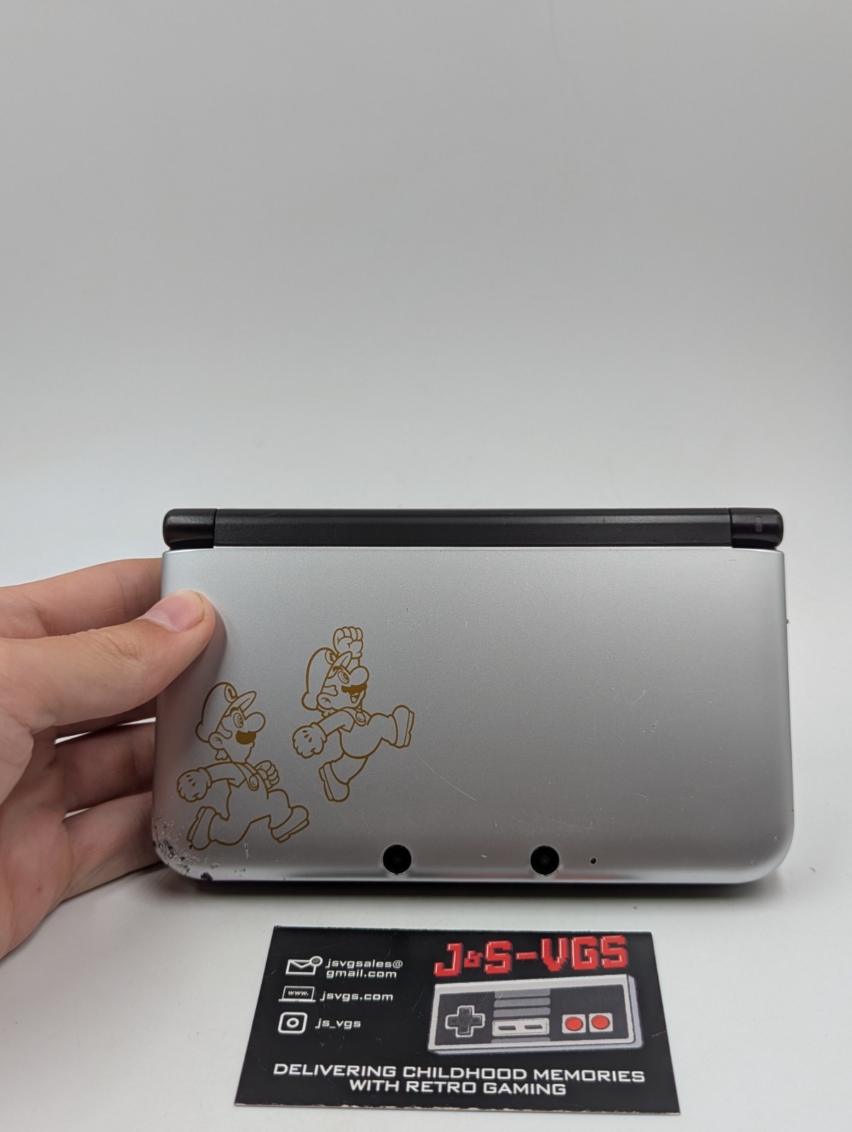 Nintendo 3DS XL Mario & Luigi Silver Edition Tested Works Rough Corner + Charger