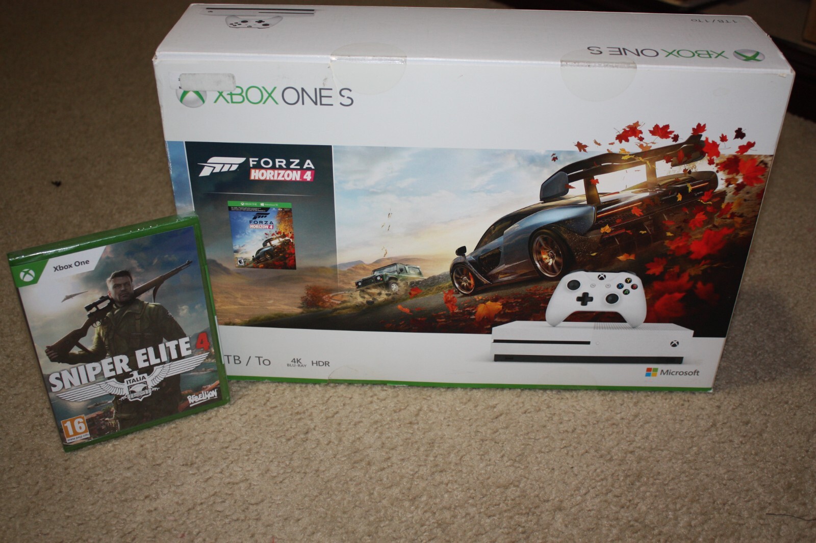 NEW Microsoft Xbox One S Forza Horizon 4 & Sniper Elite 4 1TB Console – White