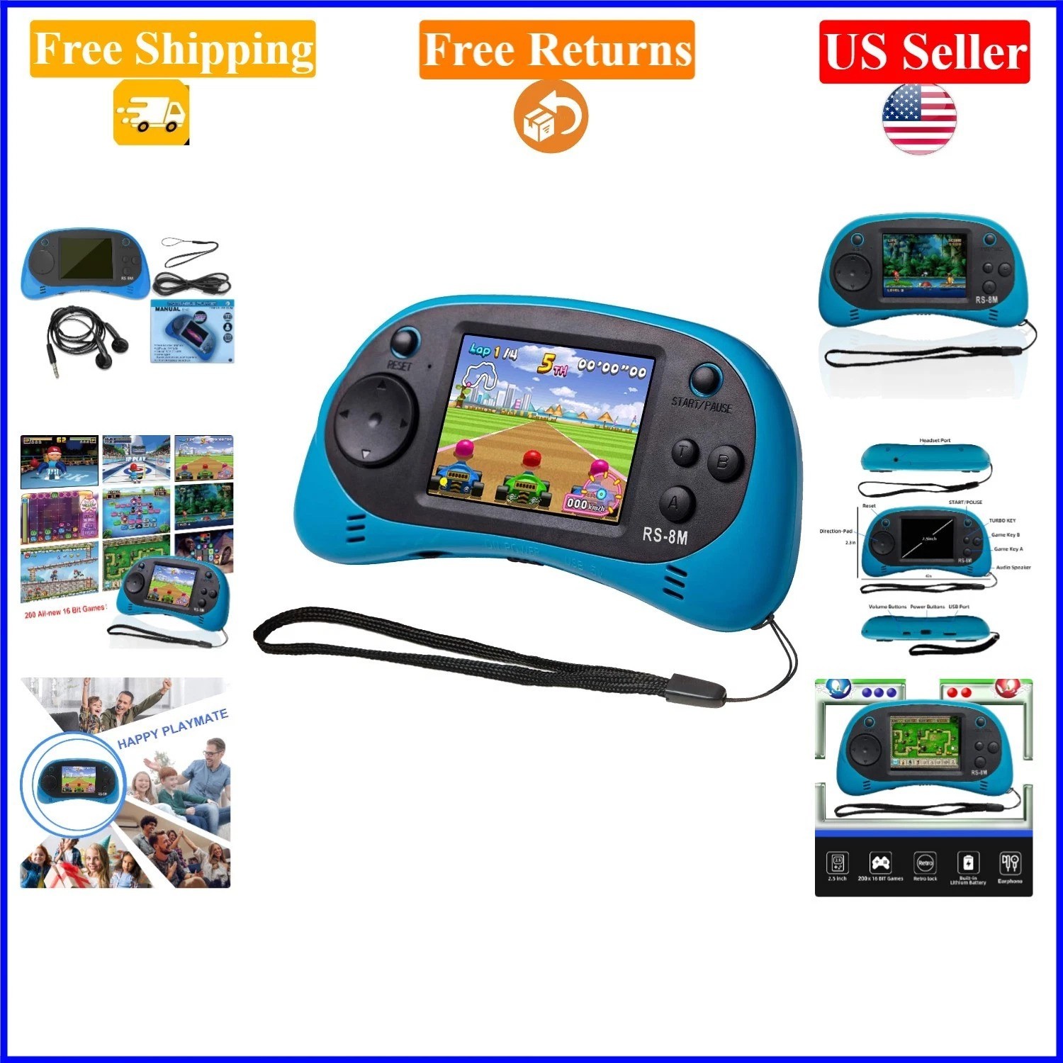 Kids Portable Handheld Video Game Console with 220 Games, Blue