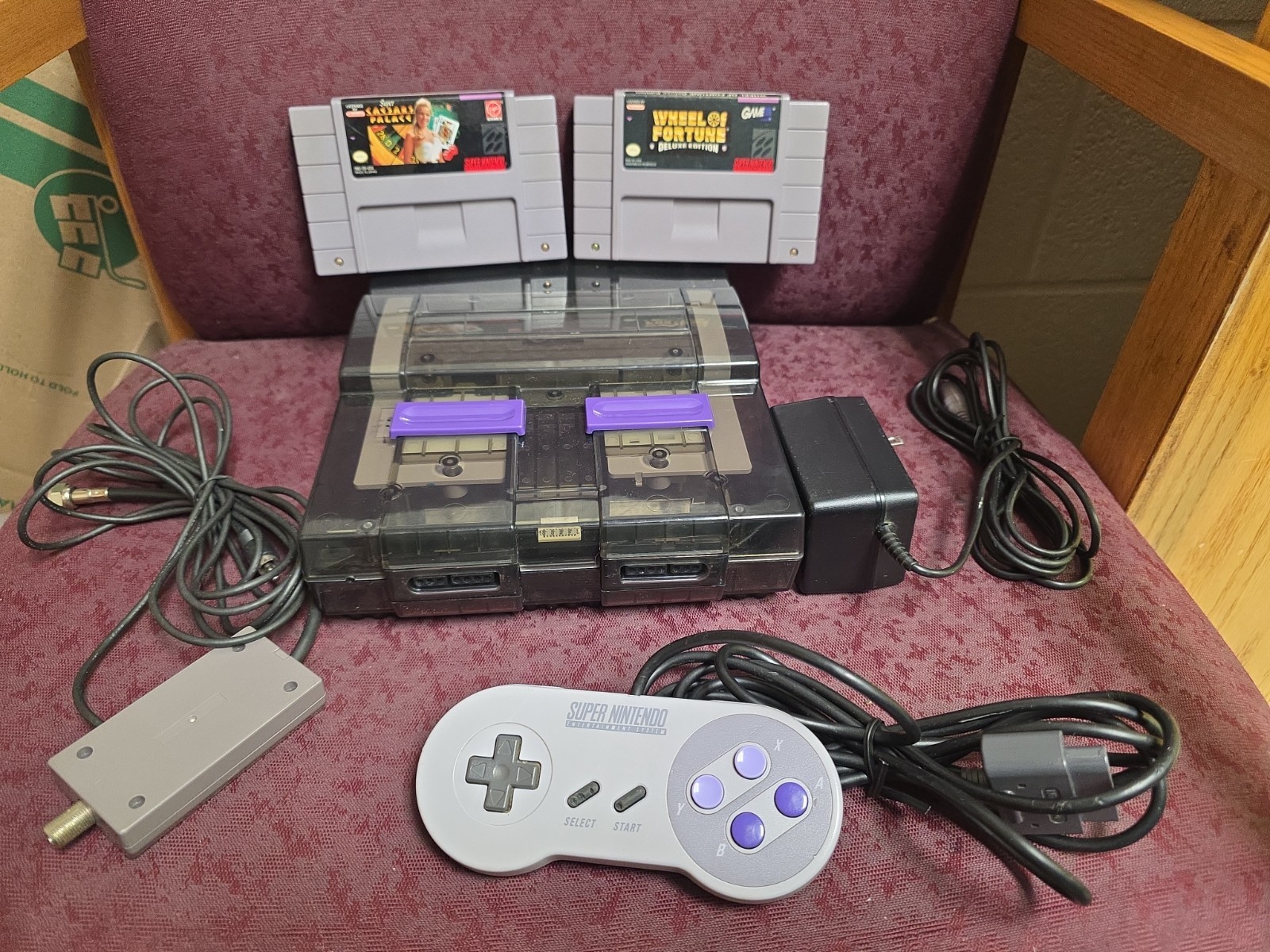 Custom Clear Smoke Super Nintendo Console/Bundle TESTED WORKS Cords & 2 Games