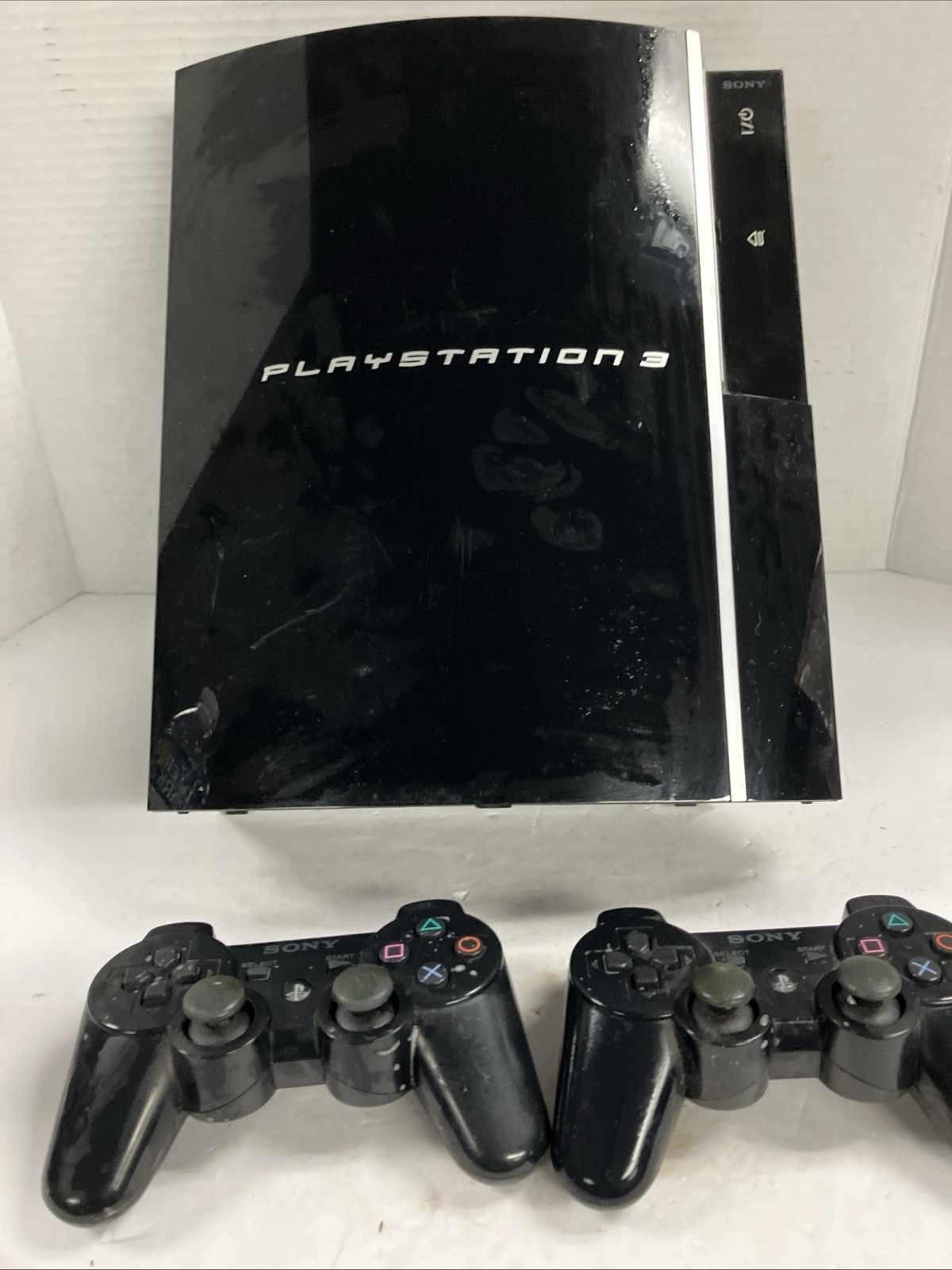 Sony PlayStation 3 Fat PS3 Black Console Gaming System CECHL01 2 Controllers