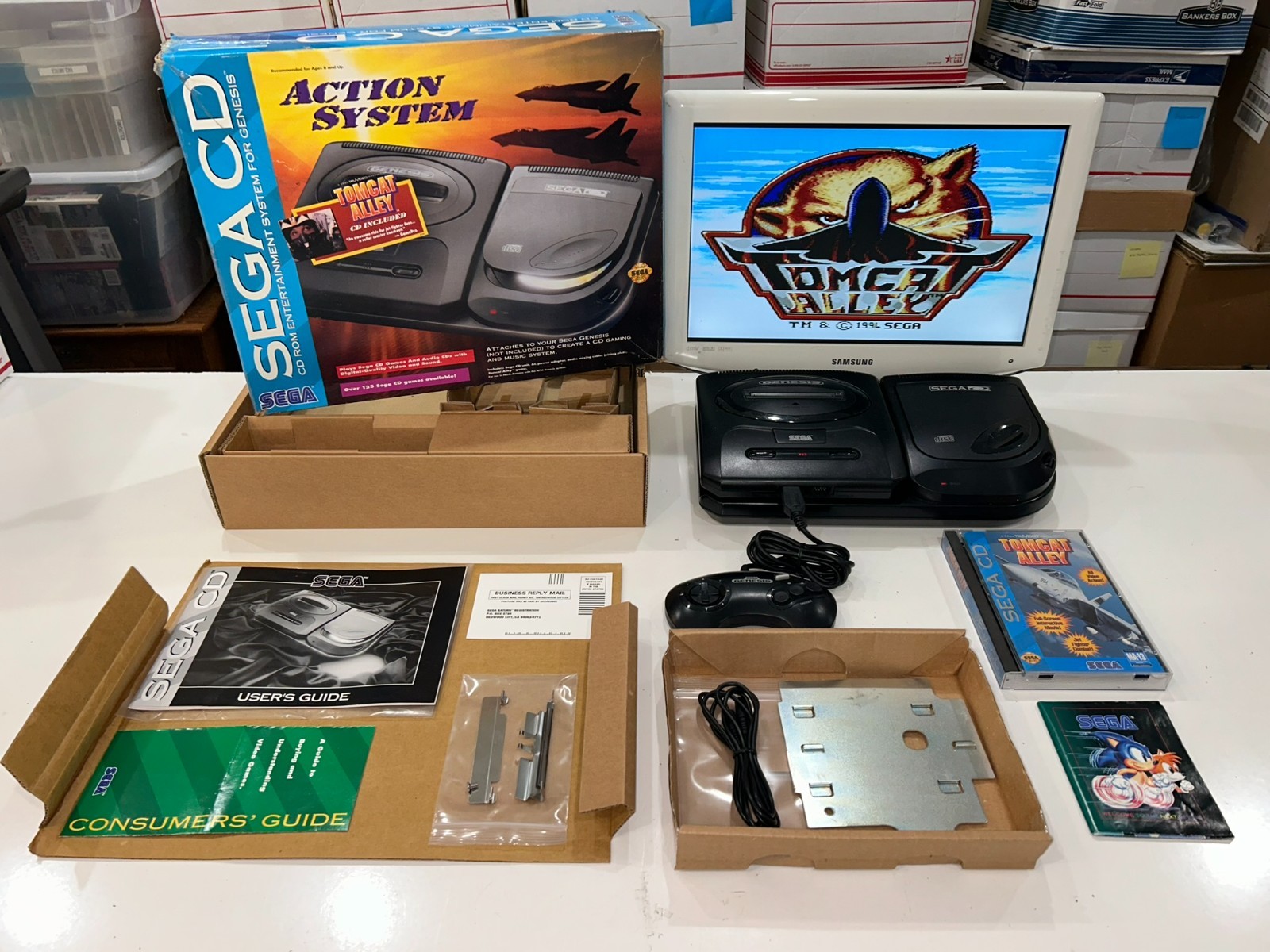 Sega CD Action System CIB 100% Complete in Box with Tomcat Alley Excellent #1