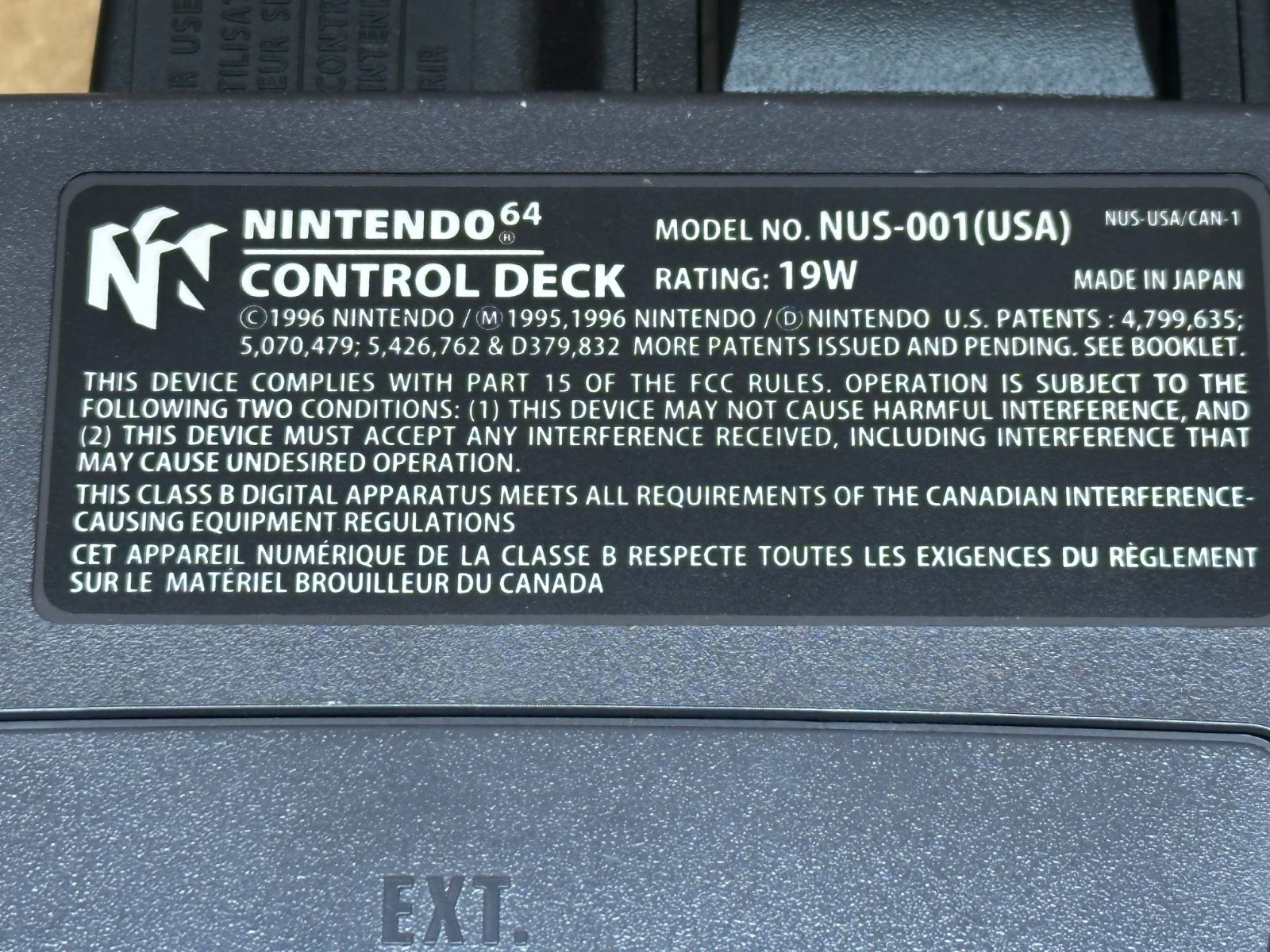 NINTENDO 64 CONTROL DECK NUS-001 W/ CONTOLLER (mcj63)