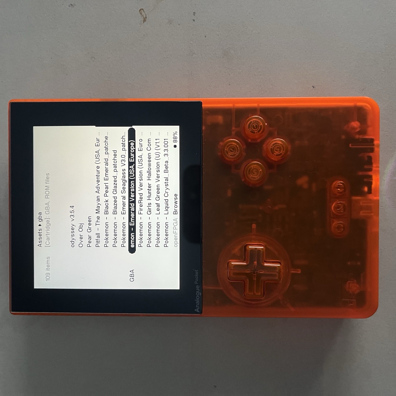 Analogue Pocket Transparent Orange Handheld System W/ 128gb SD Card (Scratched)