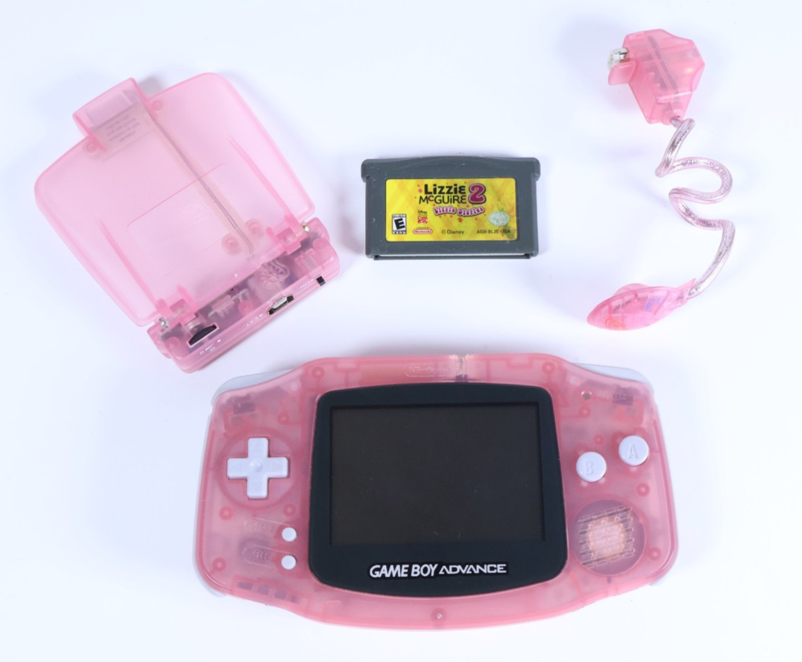 Nintendo Game Boy Advance Pink AGB-001 w/ Worm Light, Clamshell & Game
