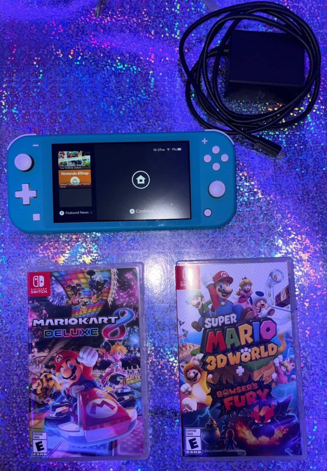 Nintendo Switch Lite Bundle with 3 Mario Games, Turquoise