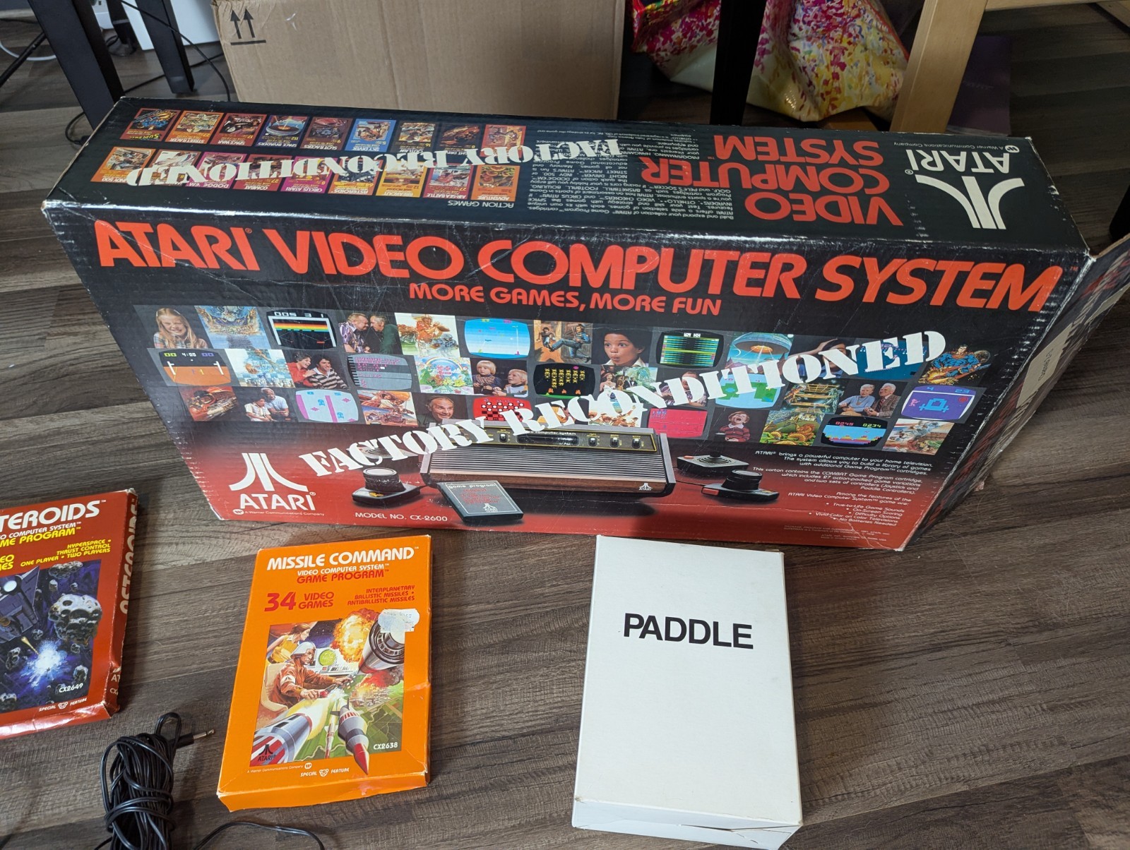 Atari Video Computer System CX-2600 Six Switch Console w/Controllers & Games CIB
