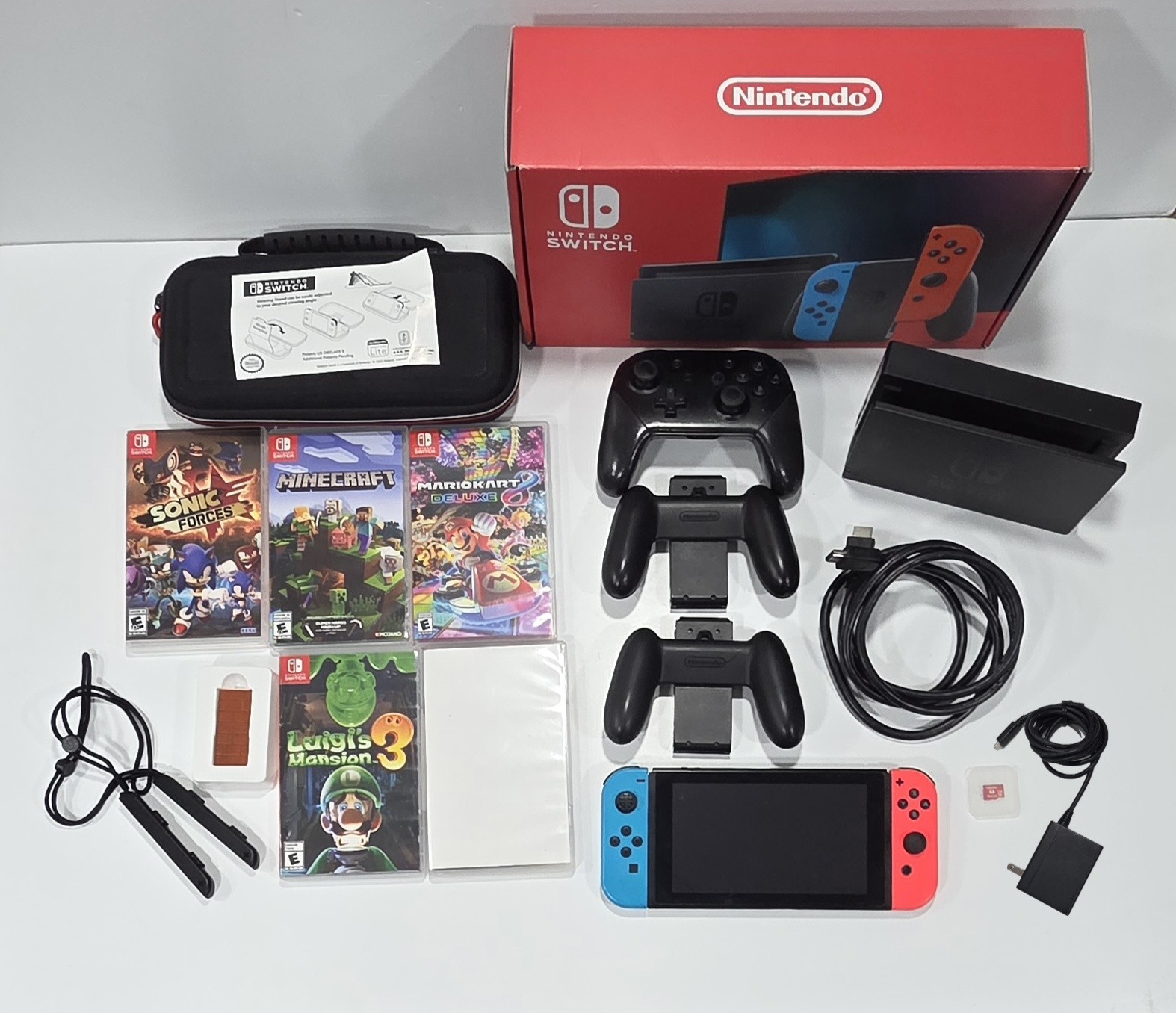 Nintendo Switch Console Neon Joy-Con Bundle Games Controllers Cases Lot Read Des