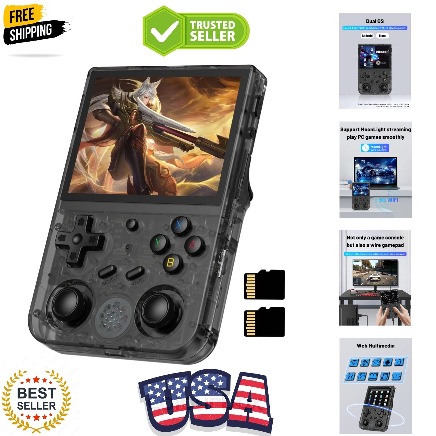 RG353V Retro Handheld Game Console , Dual OS Android 11 and Linux System Supp…