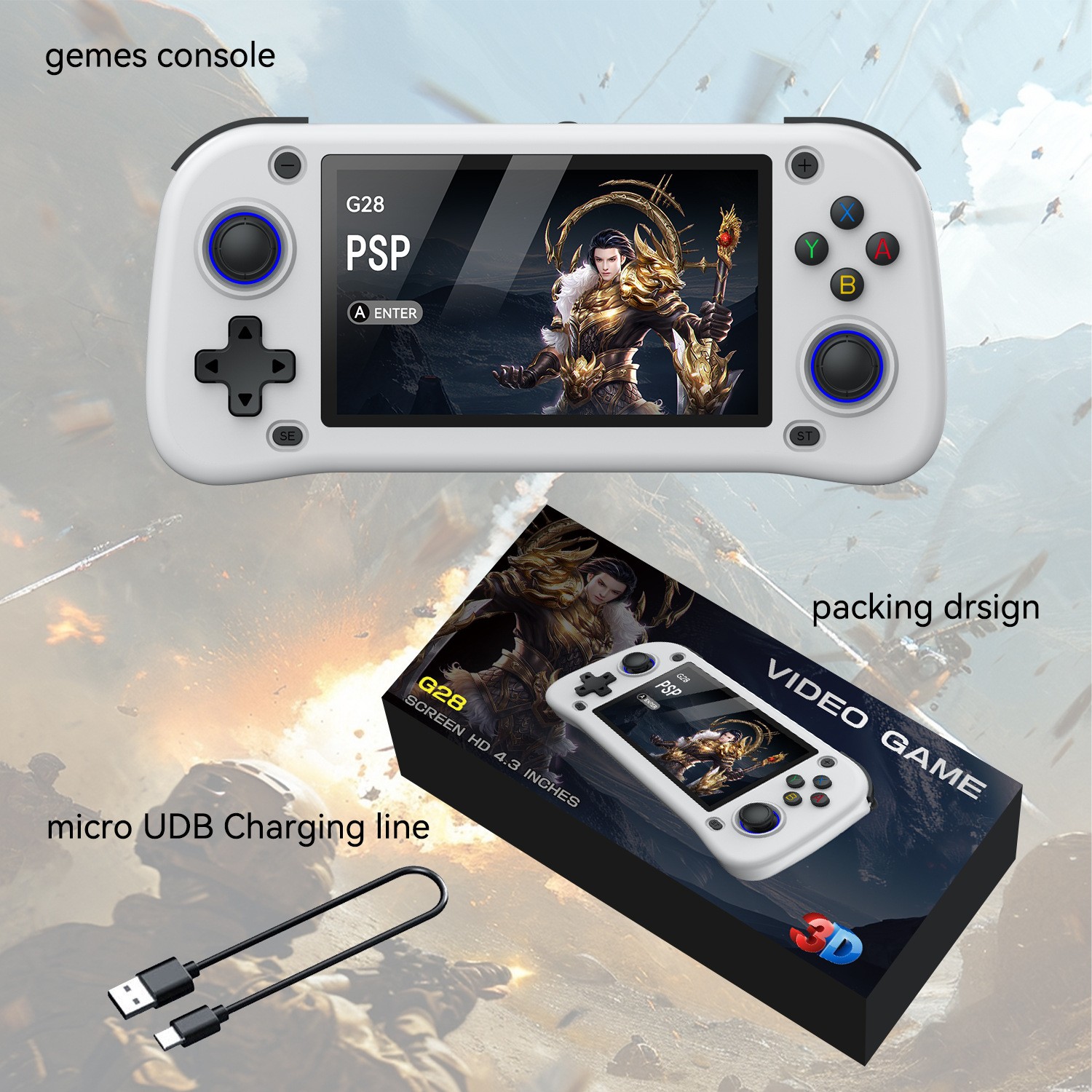 G28 Portable Handheld Video Game Console with 4.3 Inch HD Screen Built-in 20000+