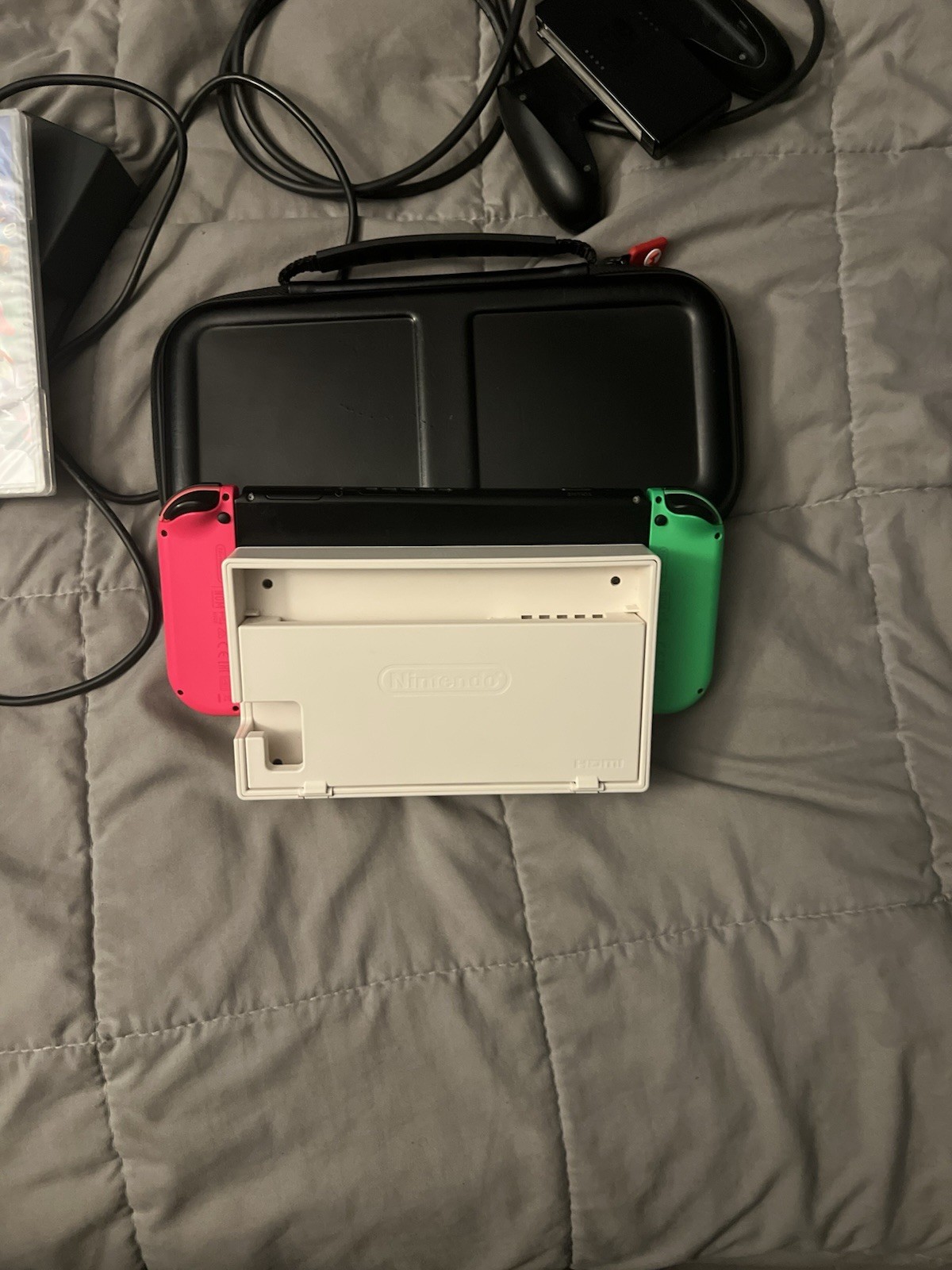 Nintendo Switch 32GB Console w/ Neon Green/Pink Joy-Con Dock Cables Case