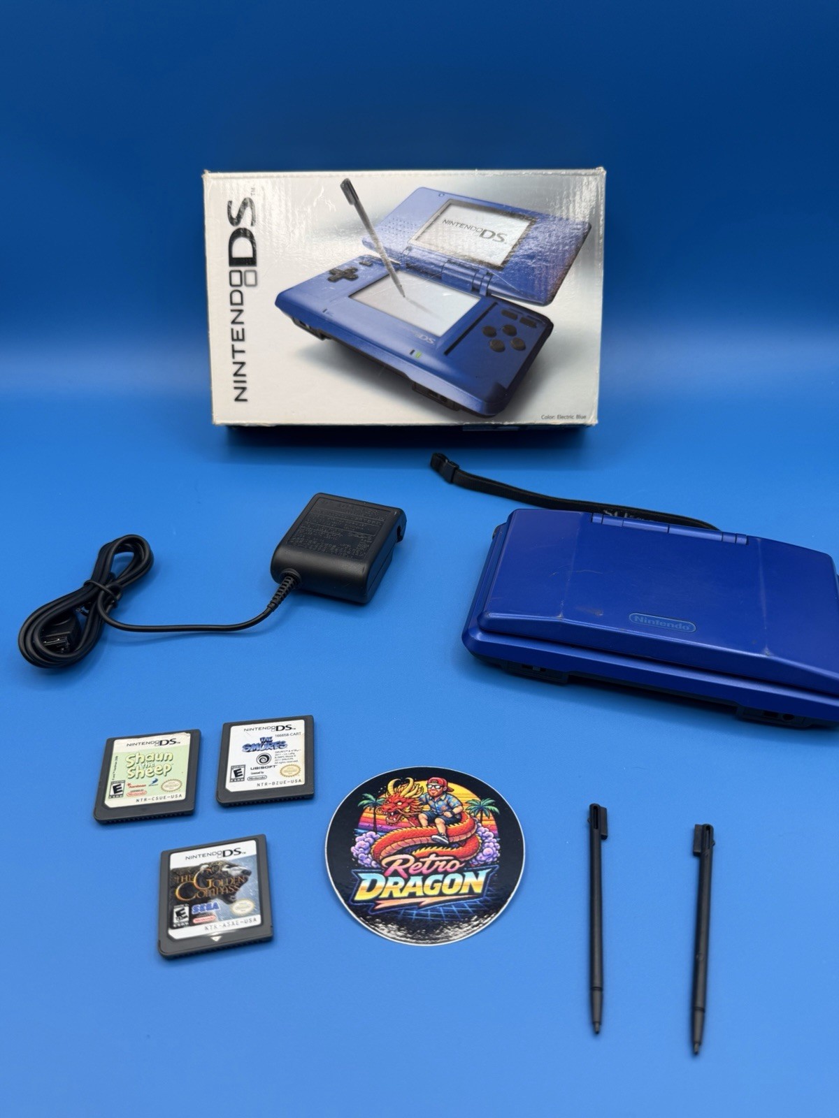 Used – Nintendo DS Launch Electric Blue Console NTR-001 – Box Included No Manual