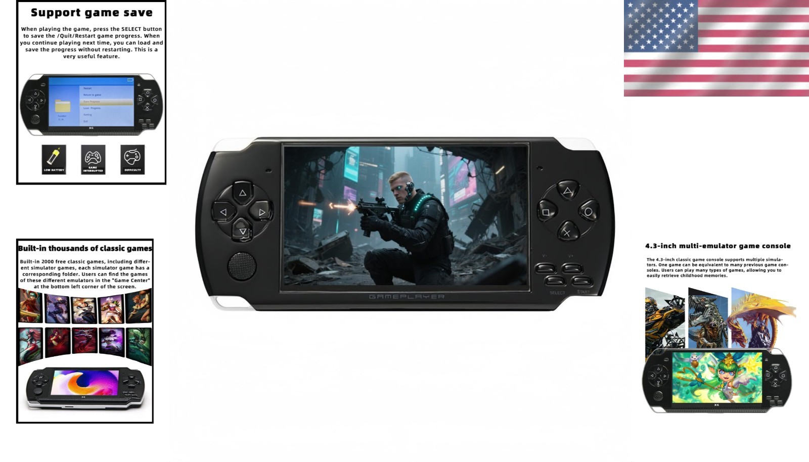 X6 Classic Game Console – 8GB Memory, Built-in 2000 Retro Games, TV Connection