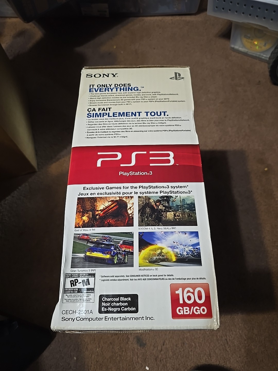 PS3 Slim 160GB Console w/ Box TESTED — No Controller — As Is