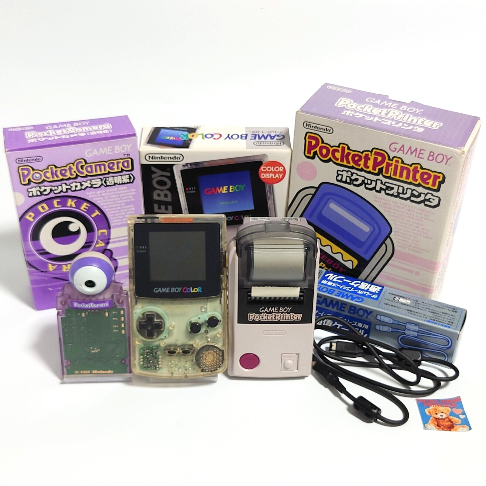 Nintendo Gameboy Color Console Clear Pocket Printer Camera Cable Set w/Box Japan