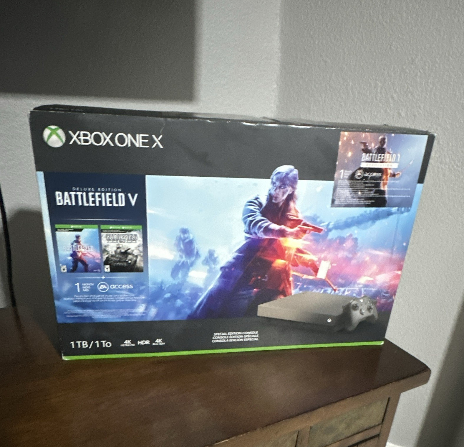 Microsoft Xbox One X 1TB Battlefield V Deluxe Edition Bundle Gold 4K w/cables