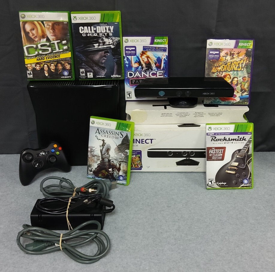 Microsoft Xbox 360 ELITE Matte Black Game Console System & Kinect 360 +6 Games