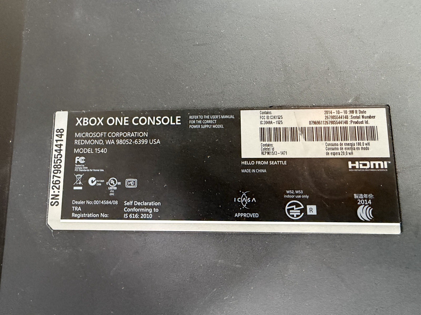 Microsoft Xbox One 1540 Home Console Black w/ HDMI, 2014 Model 1540