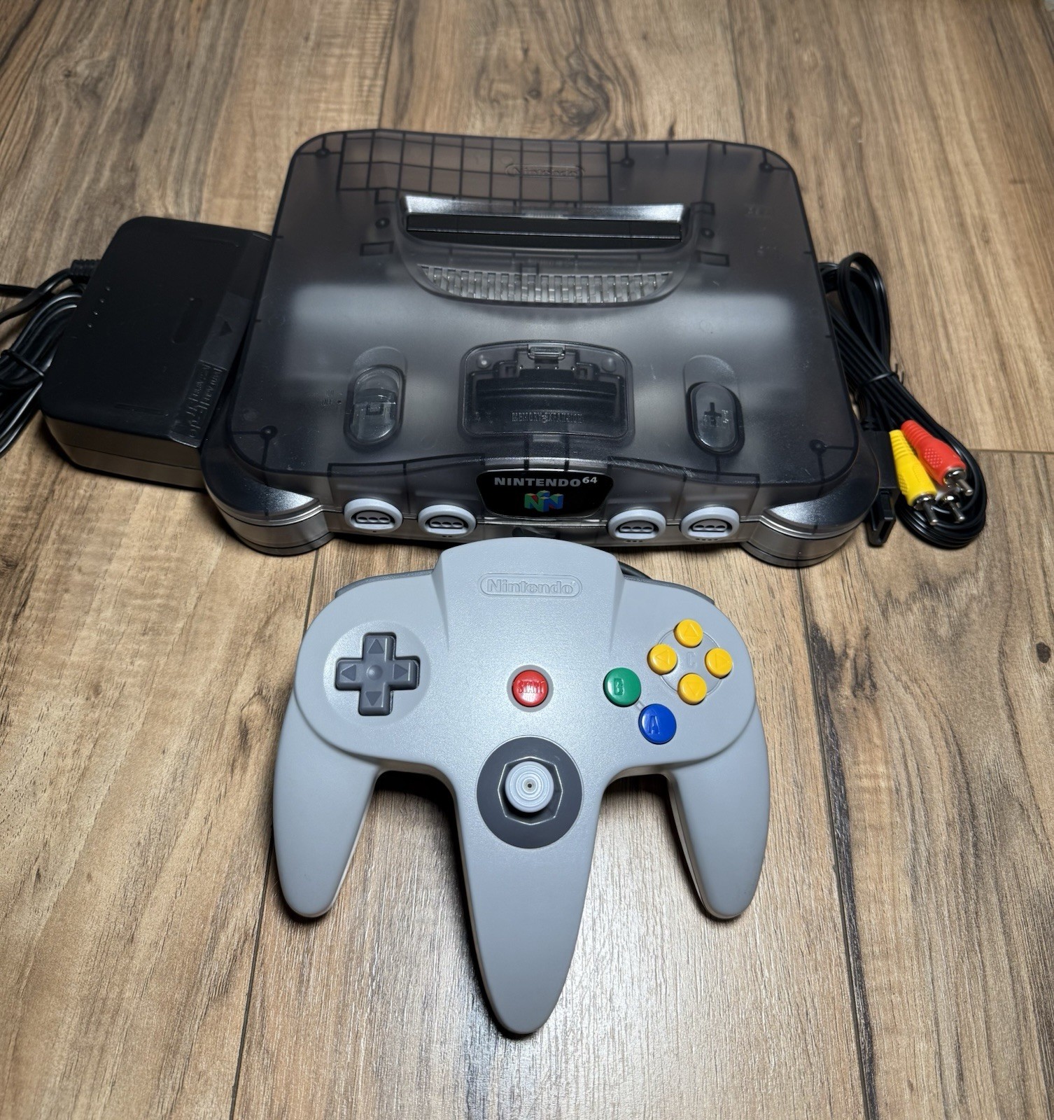 Clear Smoke Gray Funtastic Nintendo 64 N64 Console System OEM Controller + Cords