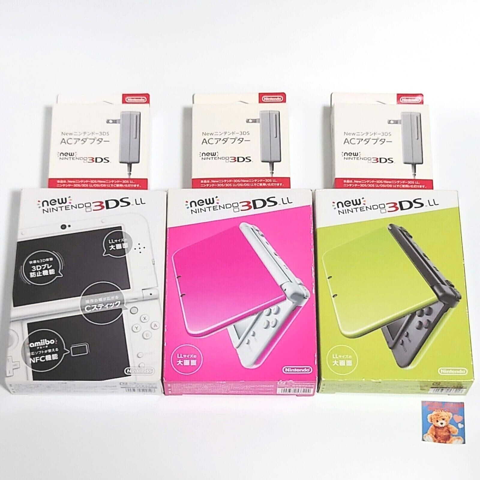 New Nintendo 3DS XL LL Console w/Box Adapter Pink White Lime Green Tested Japan