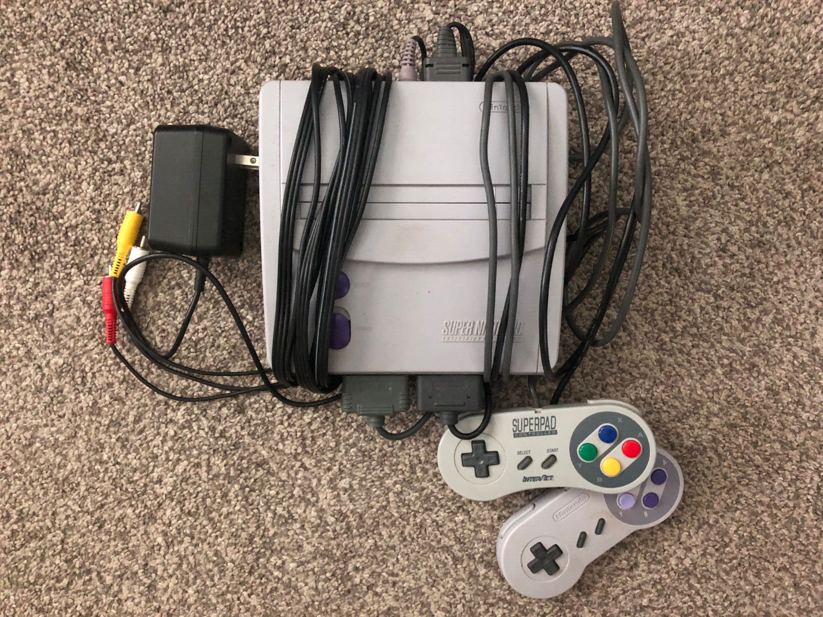 Super Nintendo SNES Home Console, Two Controllers, Tested, 10 Video Game Bundle