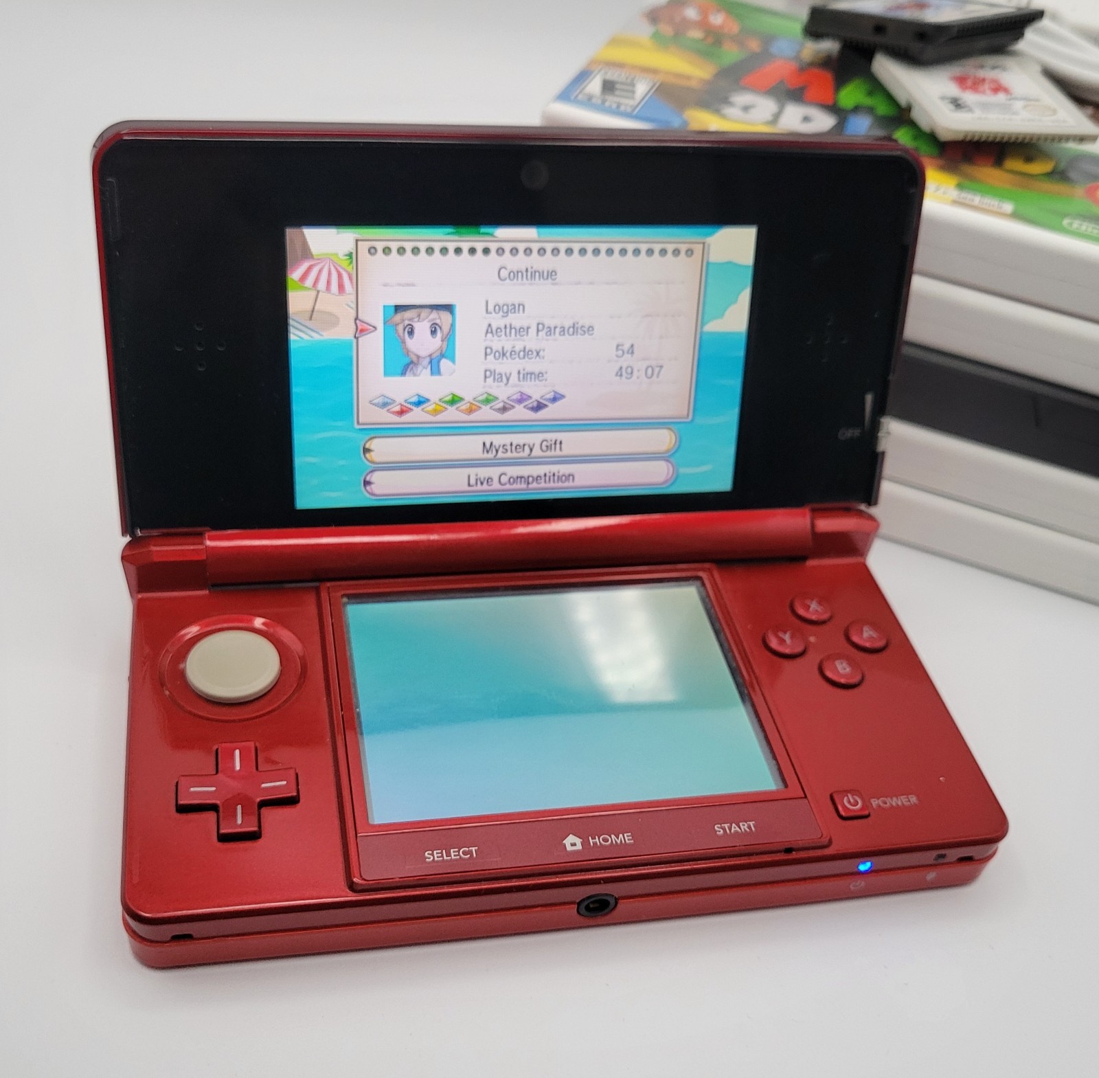 Nintendo 3DS Red Bundle with (10) Games Charger Tested Mario Pokemon Yoshi