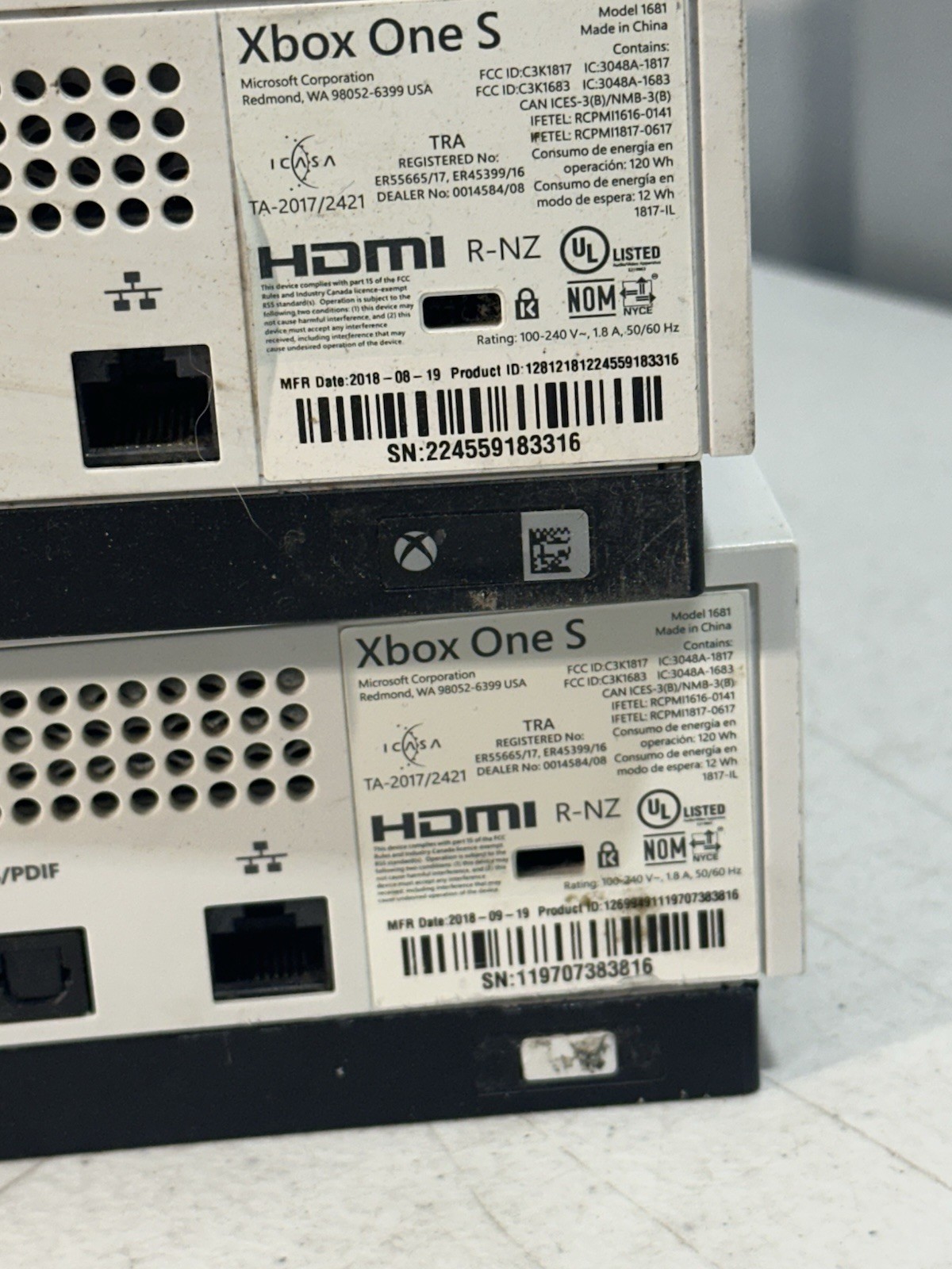 2x Xbox One S Console Lot Model 1681 Parts Repair No Display Read