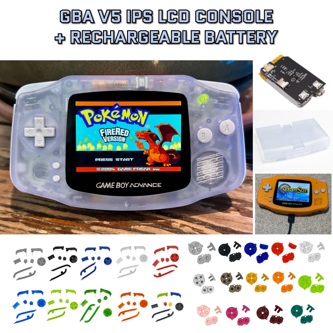 Nintendo Game Boy Advance GBA V5 IPS LCD GLACIER System w/ Rechargeable Battery
