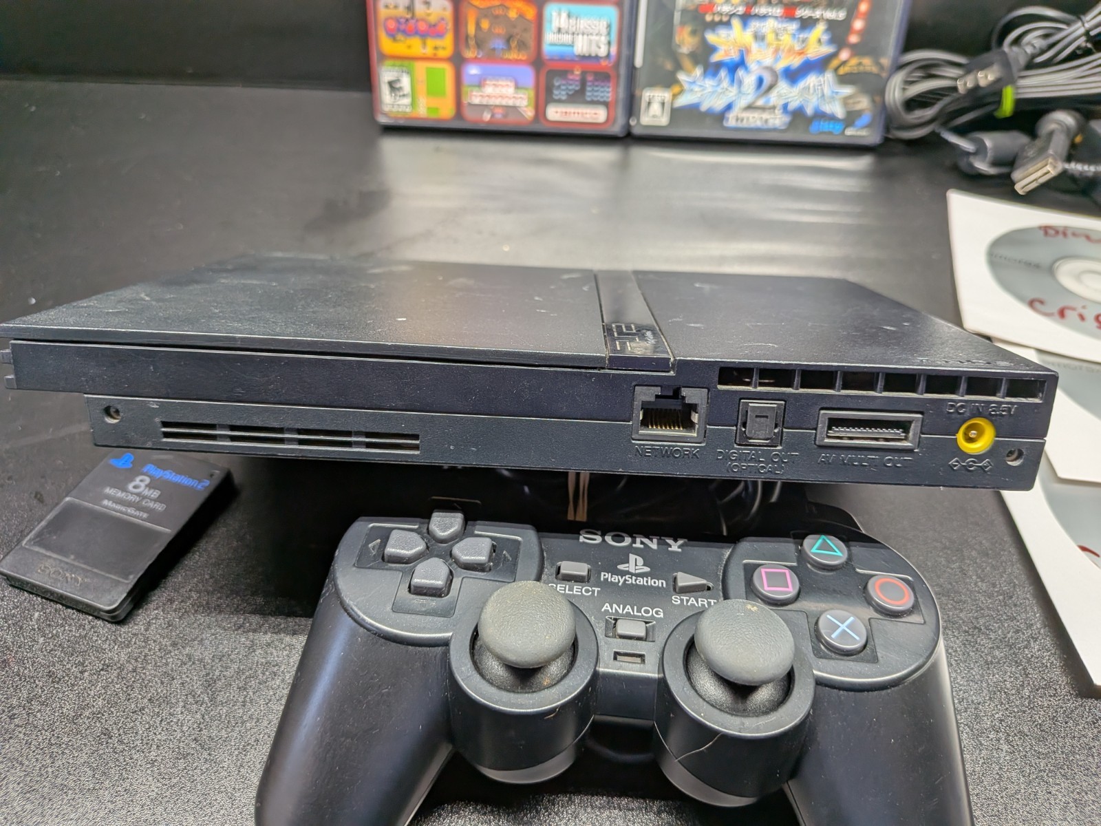 Black PlayStation 2 Slim PS2 OEM Bundle OEM Controller, Cables, Memory Card