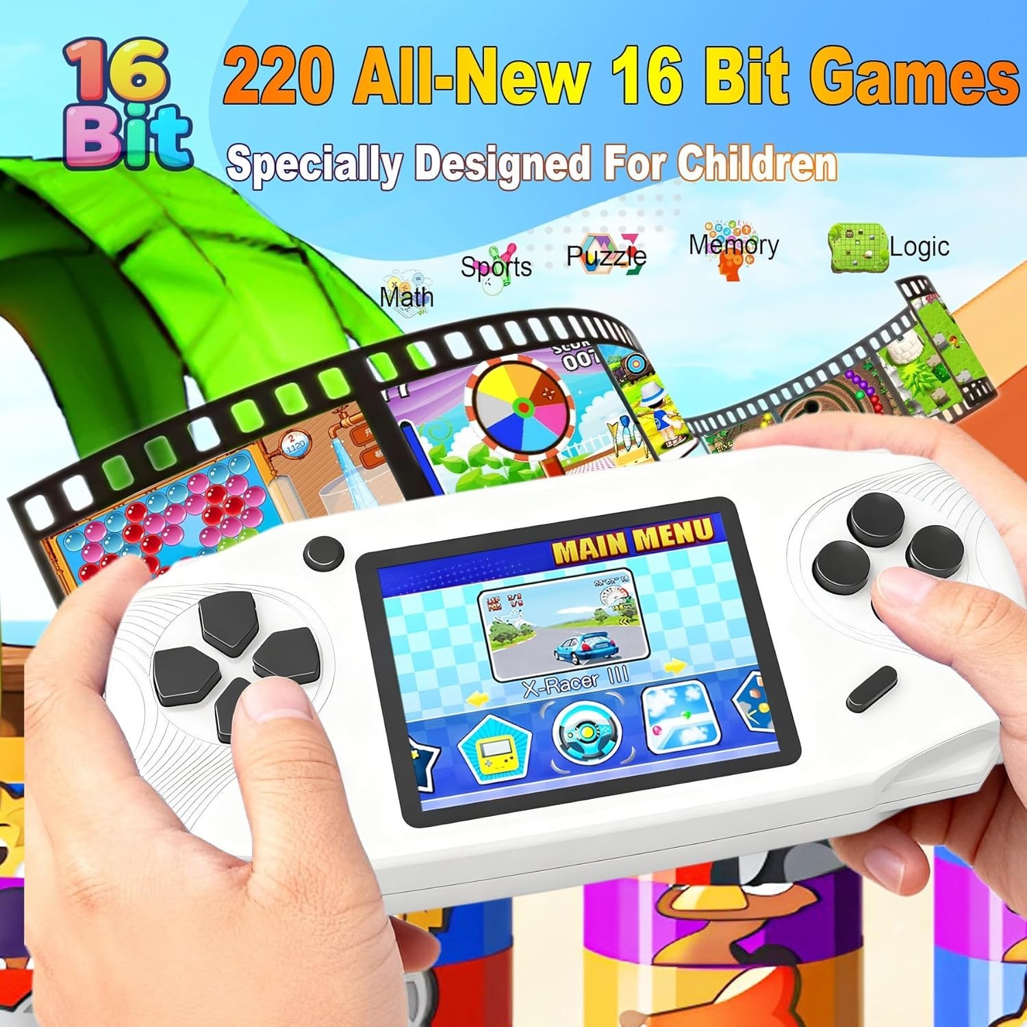 Handheld Game Console 16-Bit Retro 220 Games 3-Inch Screen Portable Kids Adult