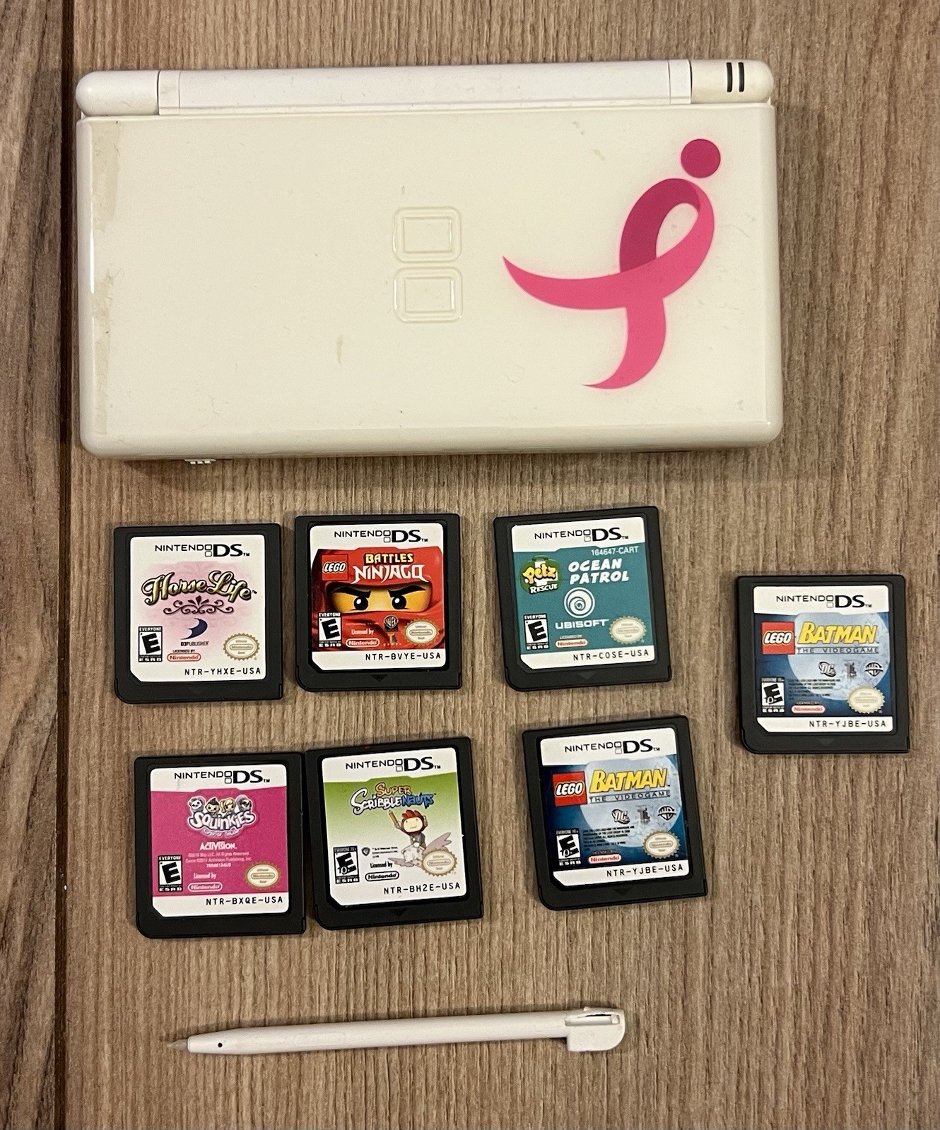 Nintendo DS Lite Pink Ribbon Console Bundle 7 Games Susan Komen Breast Cancer