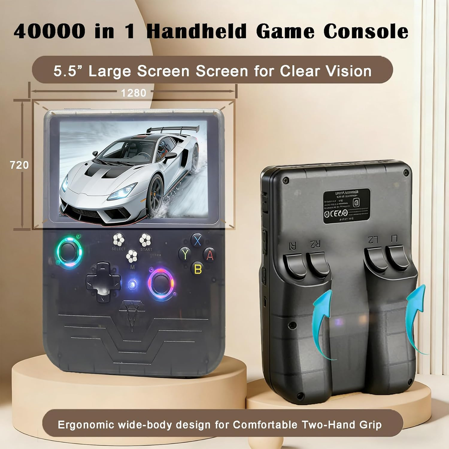 R60MAX Handheld Game Console, 5.5″ IPS Screen, 40000 Games, 128GB TF Card