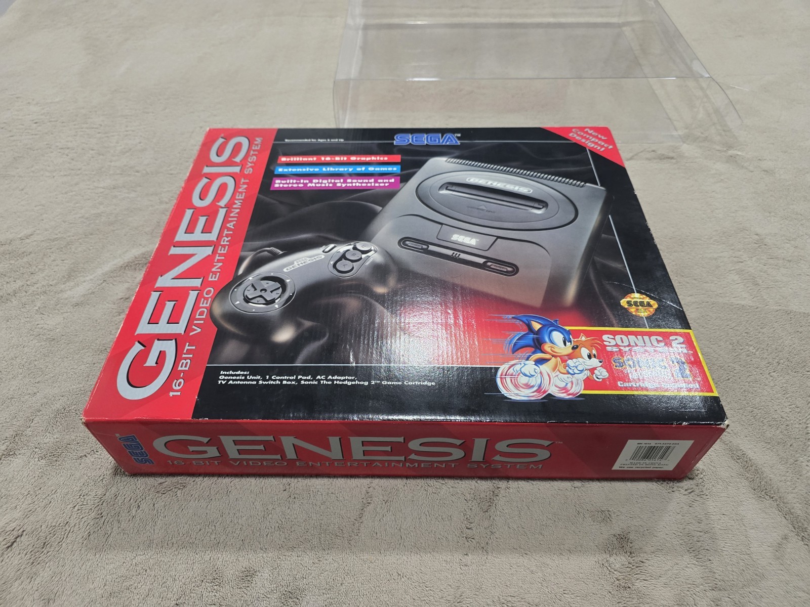Sega Genesis Model 2 Console CIB Sonic 2 Bundle w Reg Card Mint + Box Protector