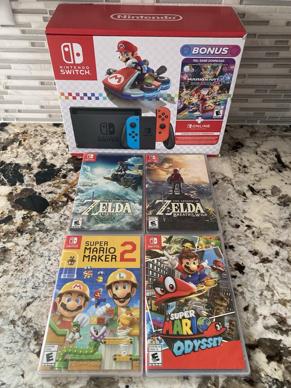 Nintendo Switch Mario Kart 8 Bundle + 4 Games of Choice Zelda Odyssey Maker NEW