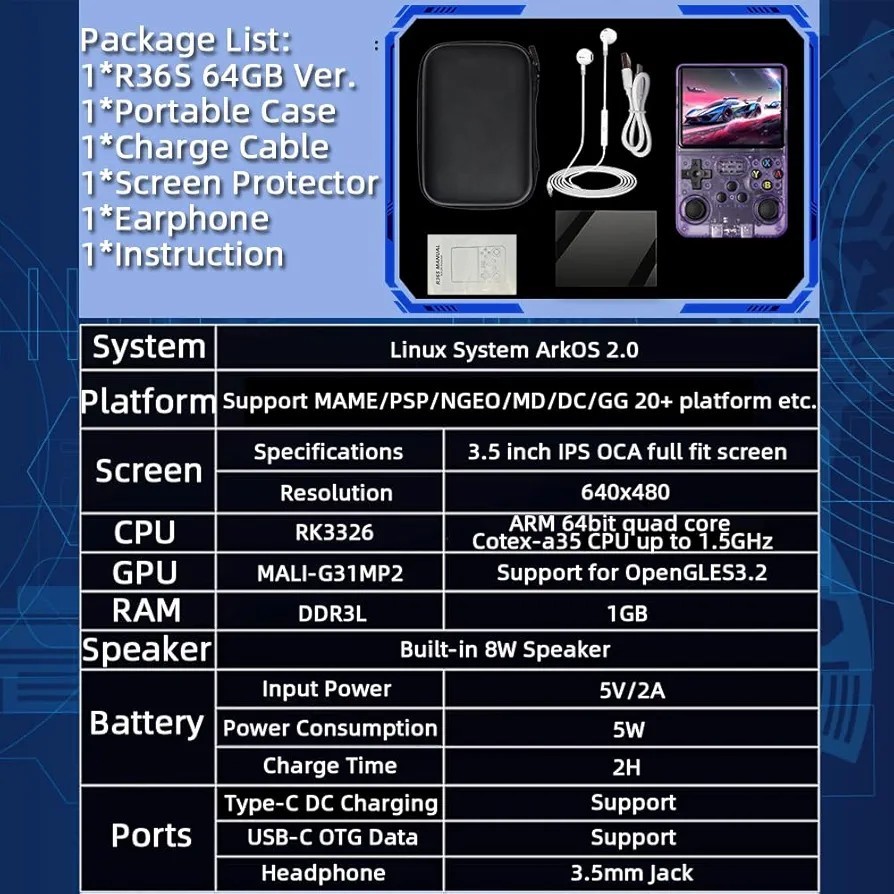 R36S Portable Handheld Game Console More Than 15000 Games Retro Video Game Playe