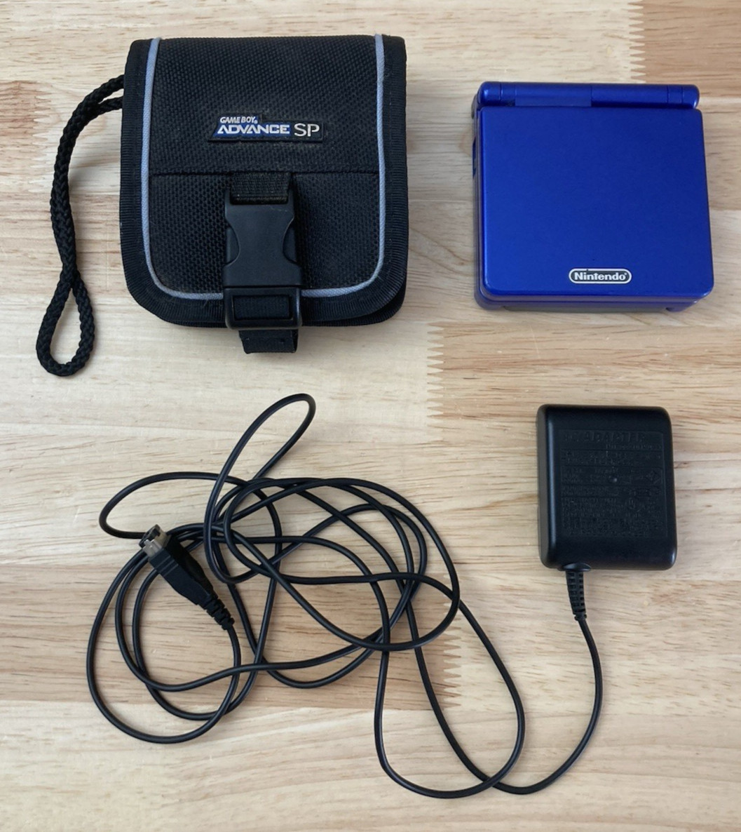 Nintendo Game Boy Advance SP Cobalt Blue AGS-001 with Charger & Case (Tested)