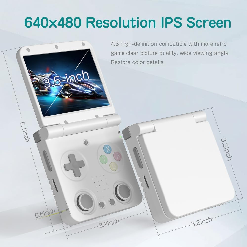 Flip V2 Retro Handheld Gaming Console with Quiet Hinge, 3.5″ 640*480 IPS Screen