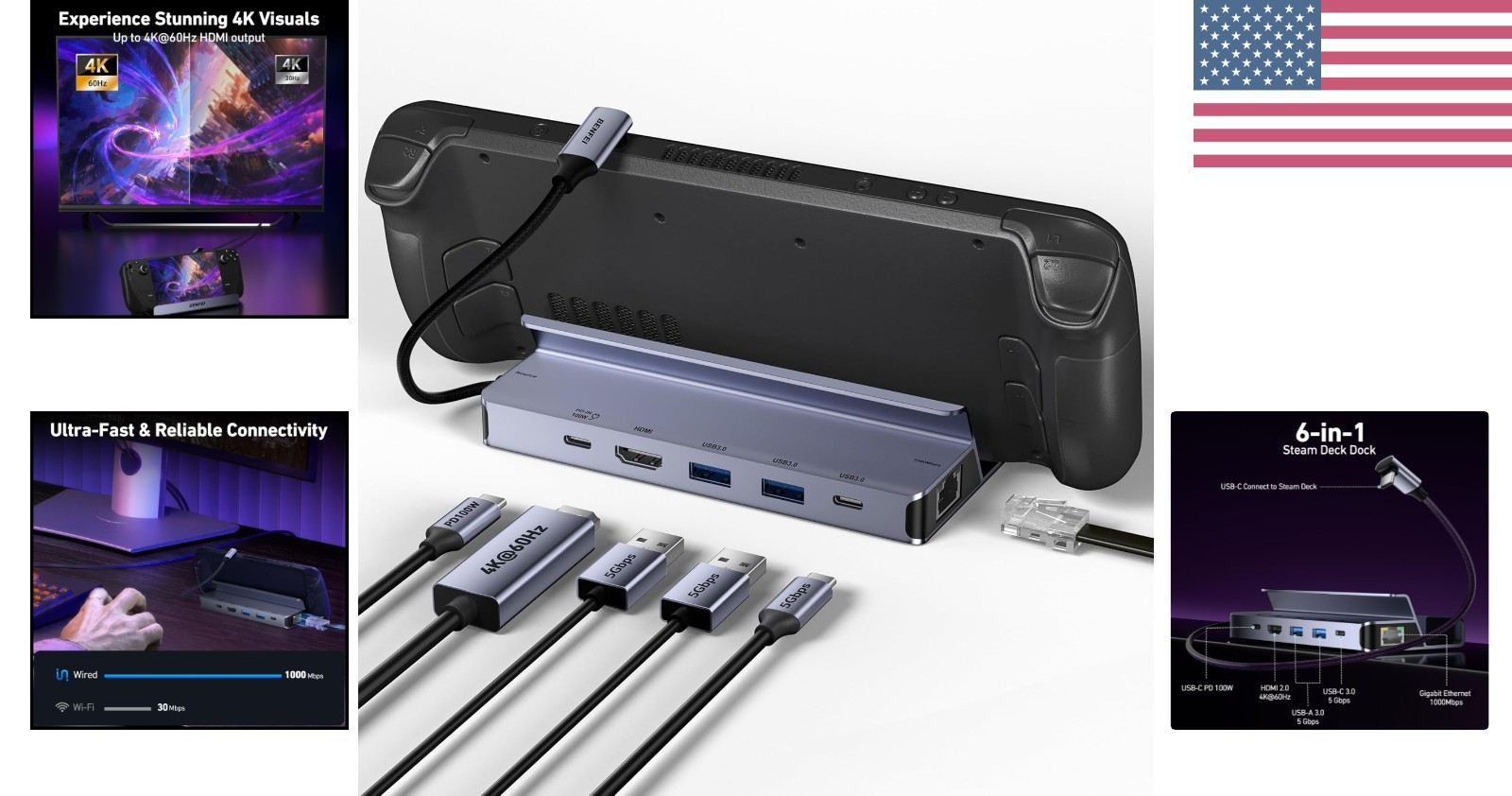 Compact Steam Deck Dock with 4K Output and Advanced Usability –